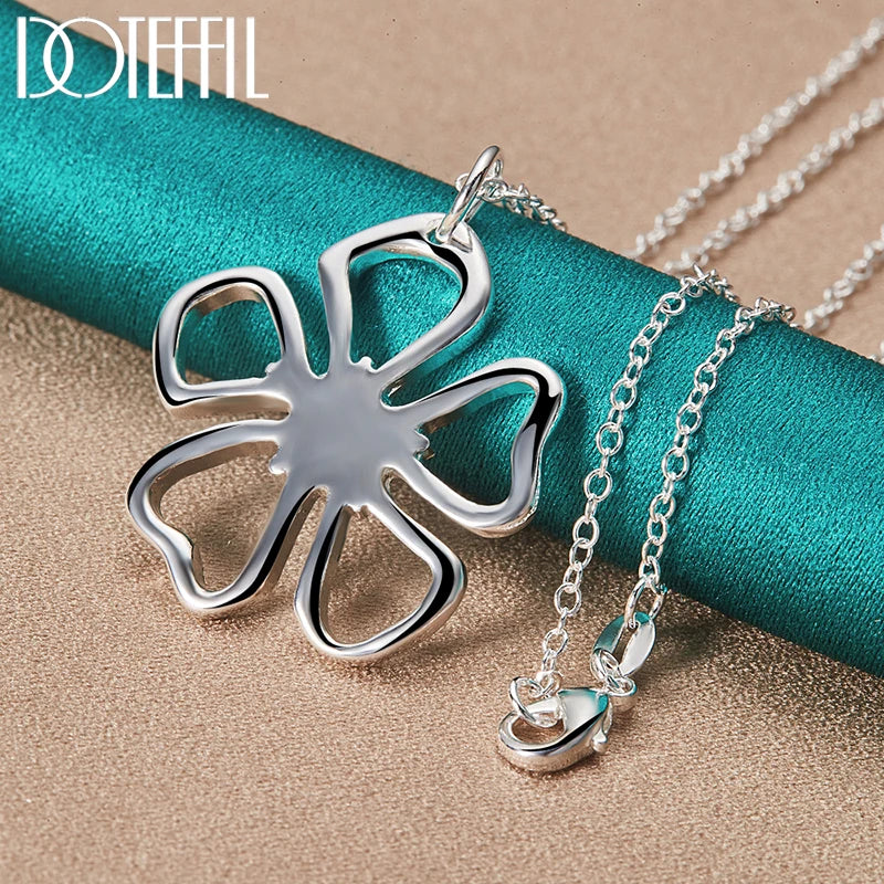 925 Sterling Silver 18 Inch Chain Flower Necklace Bangle Earring Set