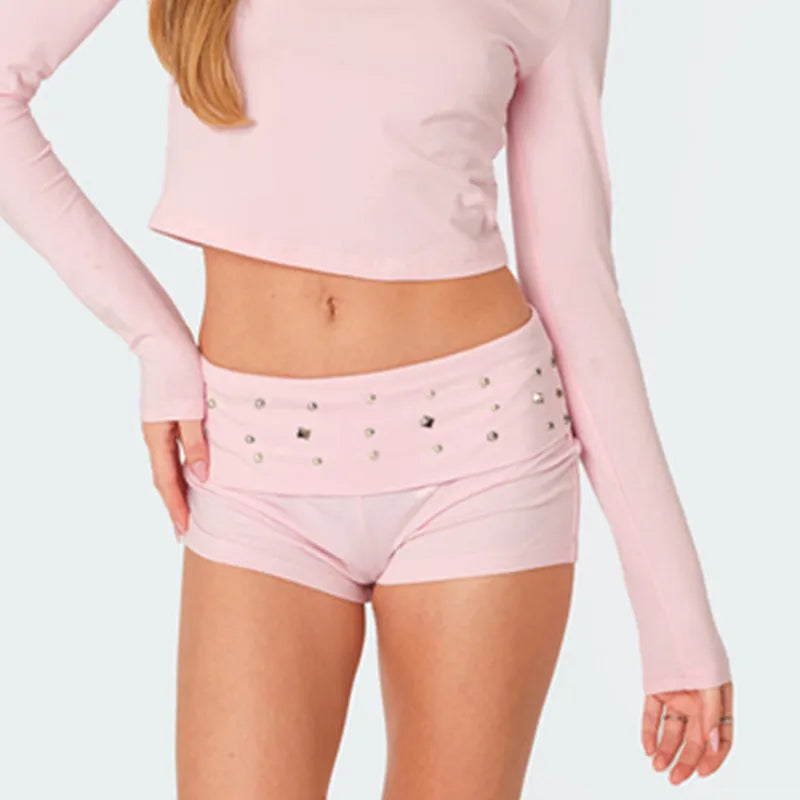 Studded Foldover Shorts