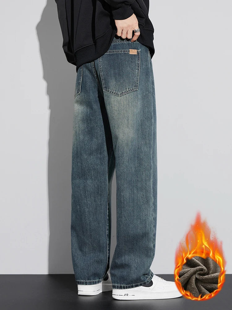 Fleece Baggy Straight Jeans