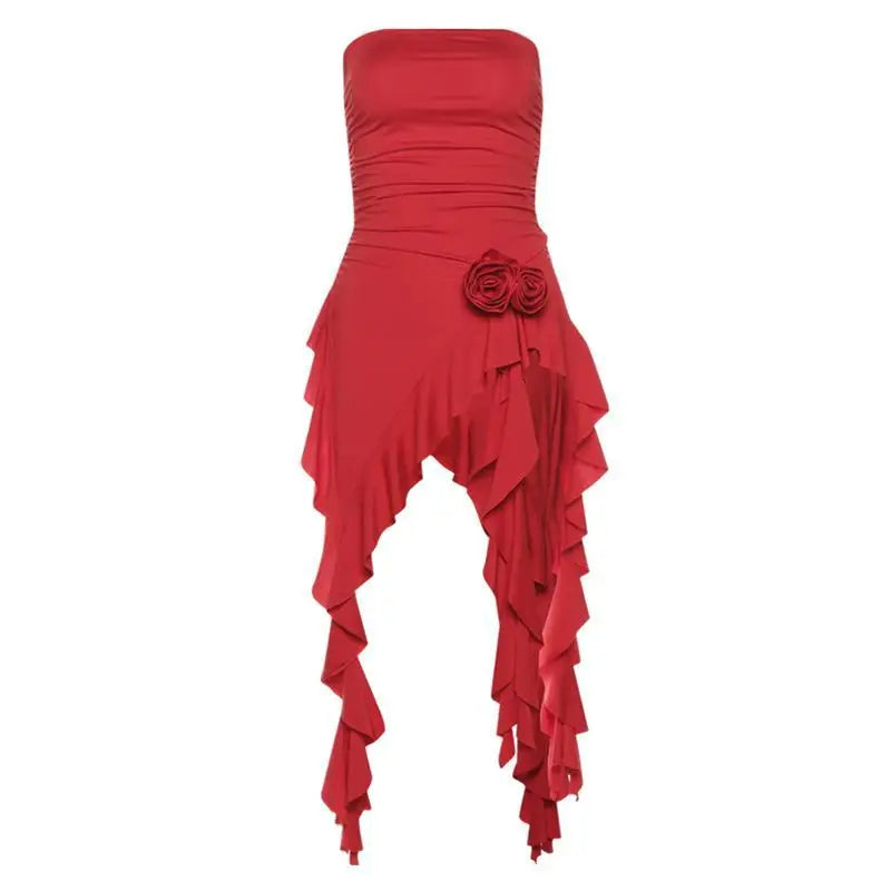 Irregular 3D Roses Ruffle Slim Top