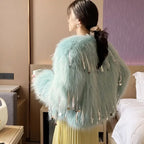 Faux Fox Fur Grass Sequined Tassels Coat