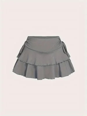 Ruffled Layered Mini Skirt with Side Drawstring