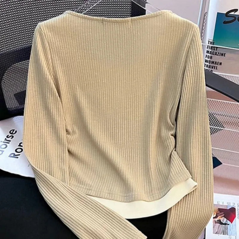 Fake Two Pieces Long Sleeve Slim Fit T-Shirt