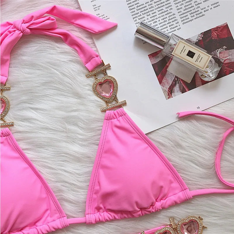 Bikini With Heart Rhinestones