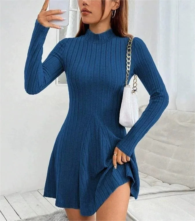 Mock Neck Ribbed Knit Skater Dress