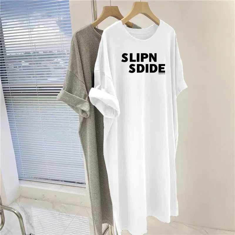 Simple Letter Printed Loose Short Sleeved Dress