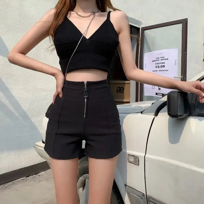 High-Waisted Front-Zip Tailored Shorts