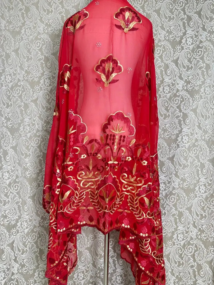 2025 New Dubai Scarf For Muslim Women African Chiffon Big Hijab Islam Hijab Pashmina Turban Headscarf Embroidery Shawls