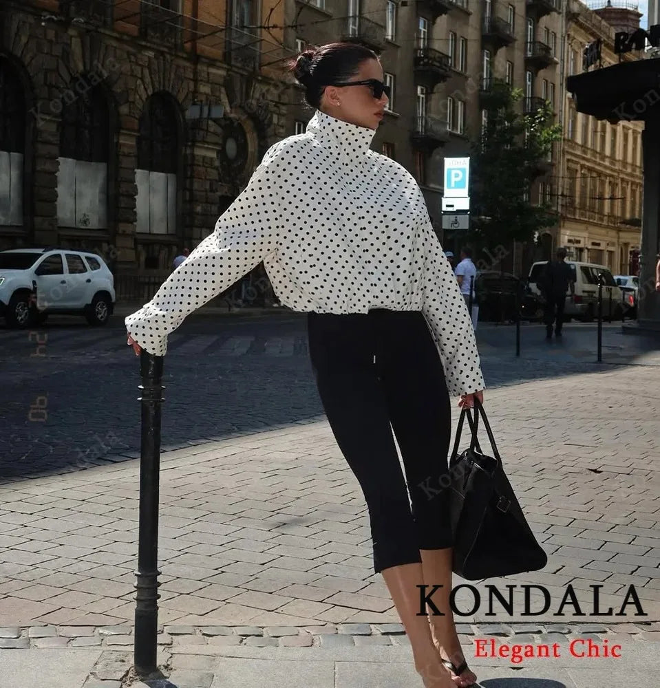 Polka Dot Jacket Stand-up Collar Bubble Yarn Loose Jacket