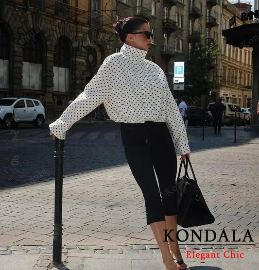 Polka Dot Jacket Stand-up Collar Bubble Yarn Loose Jacket