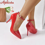 Aphixta Crystals Pearl Belt Round Buckle Stiletto Heels