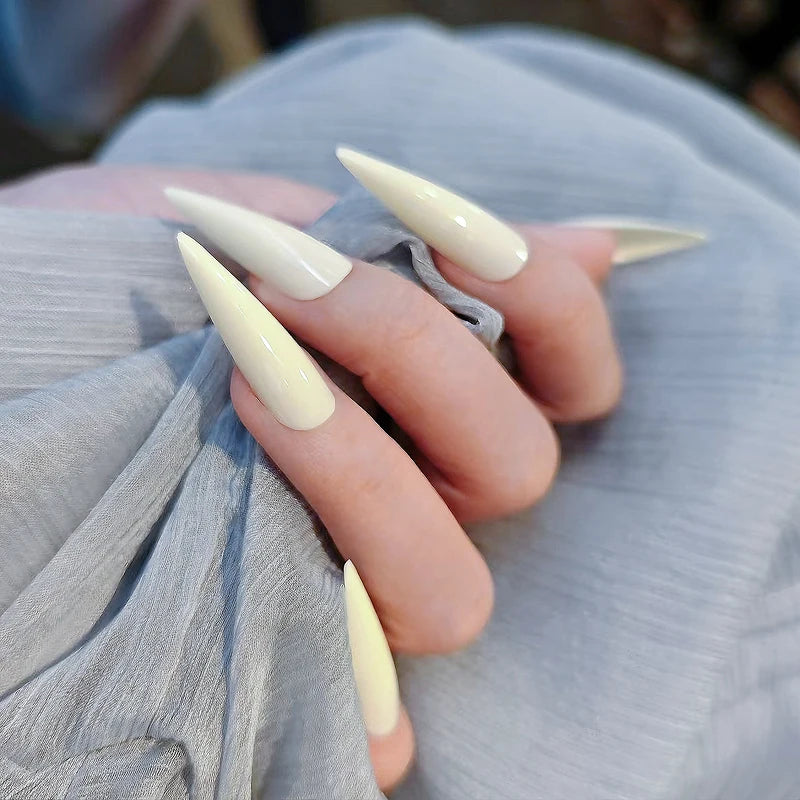 24pcs Extra Long Stiletto French Style Fake Nails