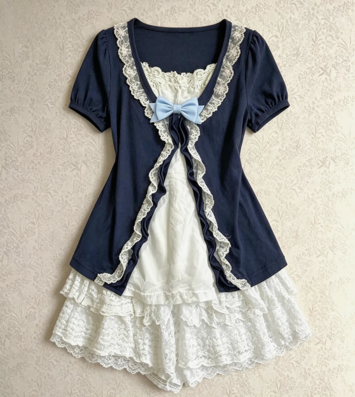 Lace Patchwork Dress Two Piece Set