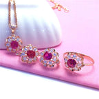 585 Purple Gold Plated 14K Rose Gold Inlaid Crystal Luxury Flower Rings