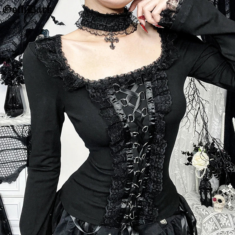 Lace Side Patchwork Long Sleeve Tee