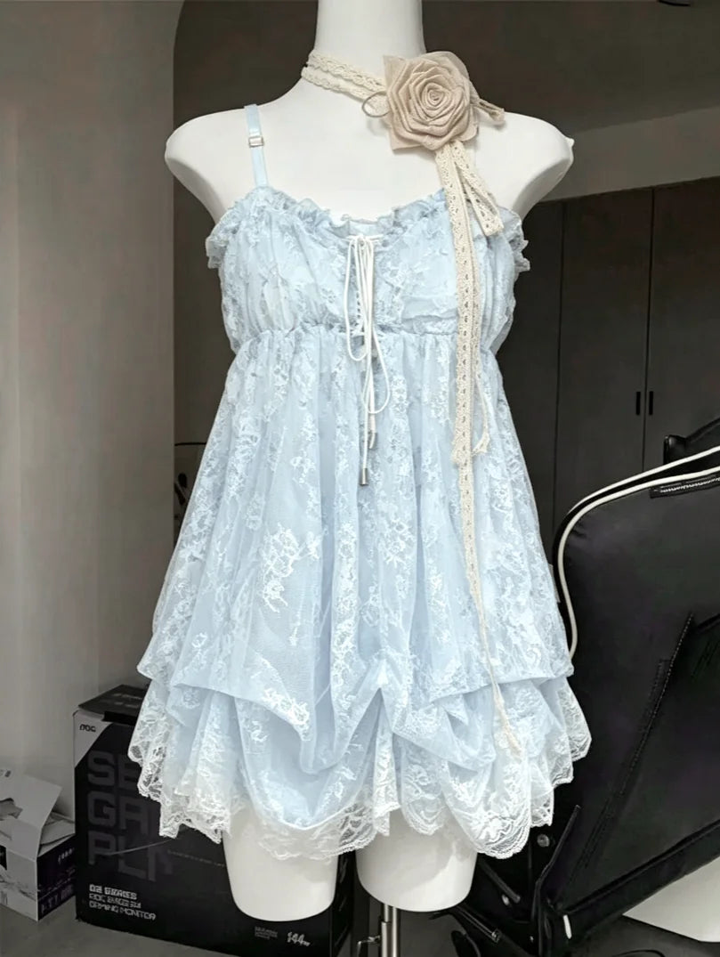 Floral Lace Babydoll Mini Dress