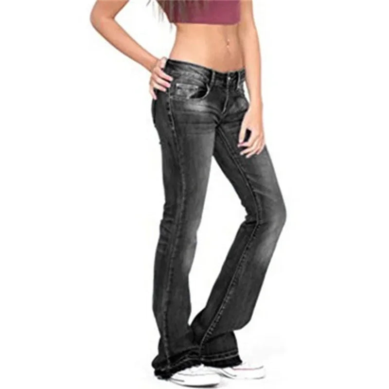 Mid Waist Washed Jeans