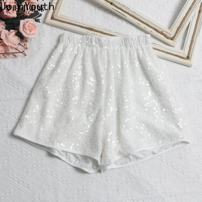 Sequin Elastic Waist A-line Shorts