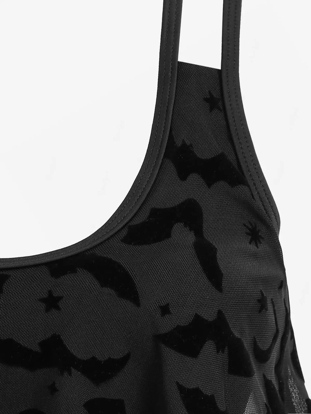 Gothic Moon Star Bat Flocking Peplum Hem Lace Up Swimsuit Set