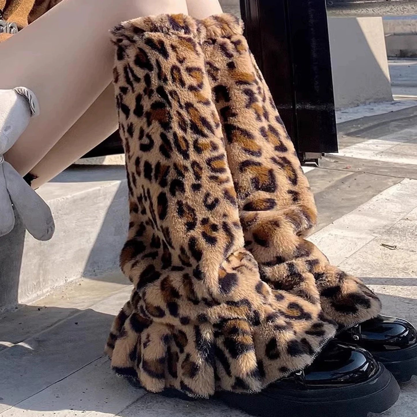 Leopard Fur Boot Socks for Women Y2K Plush Leg Warmers Thigh High Sexy Leg Covers Harajuku Boot Cuffs Socks Lolita Garter Socks