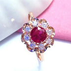 585 Purple Gold Plated 14K Rose Gold Inlaid Crystal Luxury Flower Rings