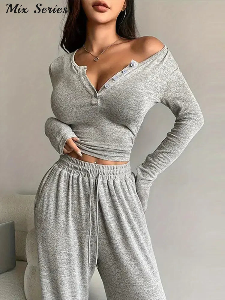 Button Pullover Pants Set