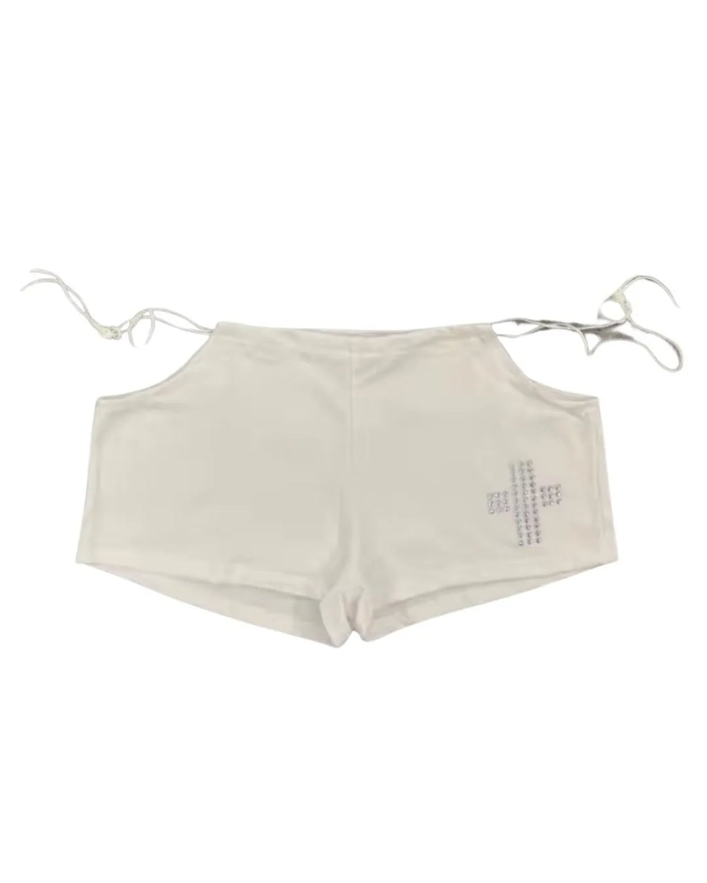 Cross Print Side Tie Low Rise Micro Shorts