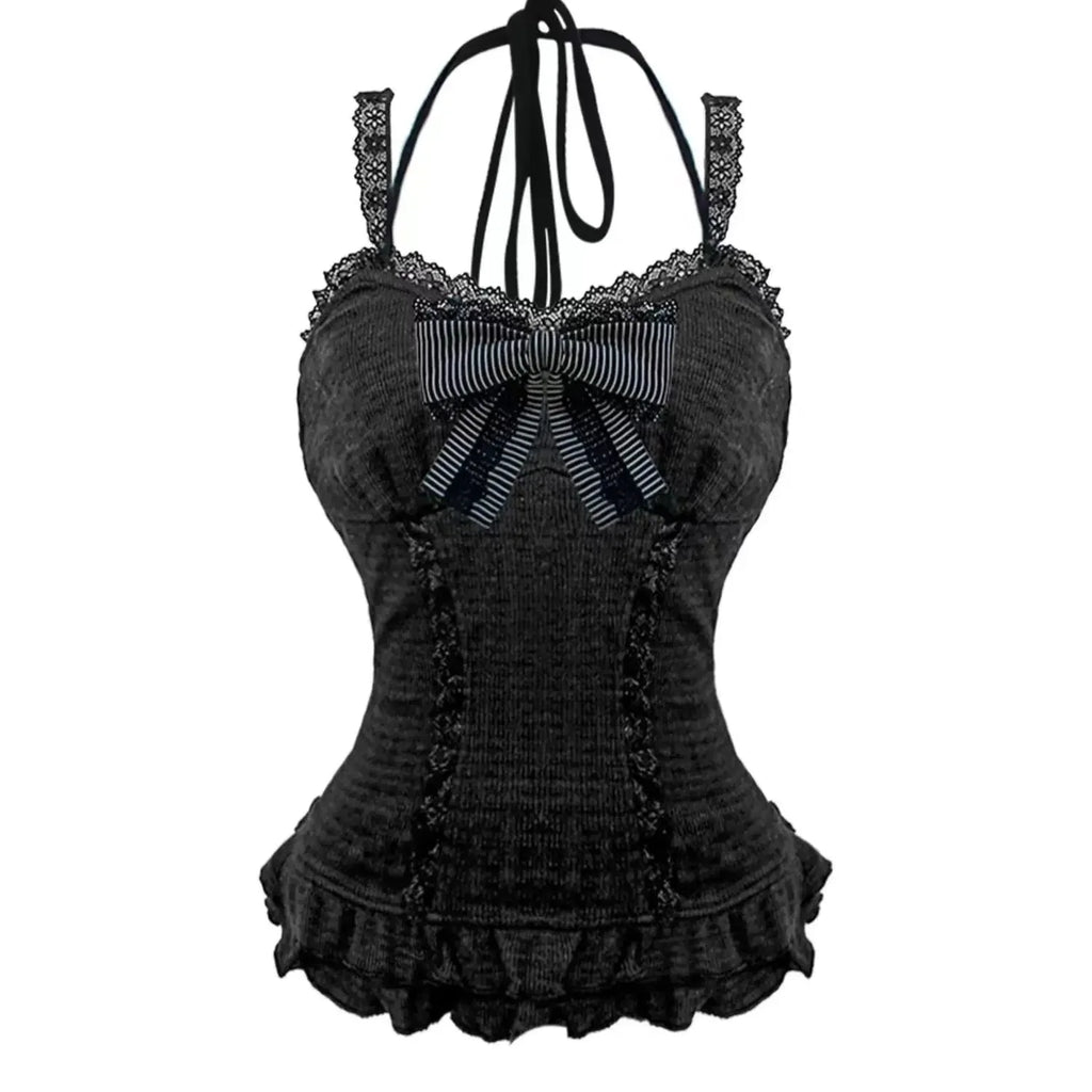 Lace Up Ruffles Cardigan Slim Fit Strapless Vest High Waist Ruched Skirt Set