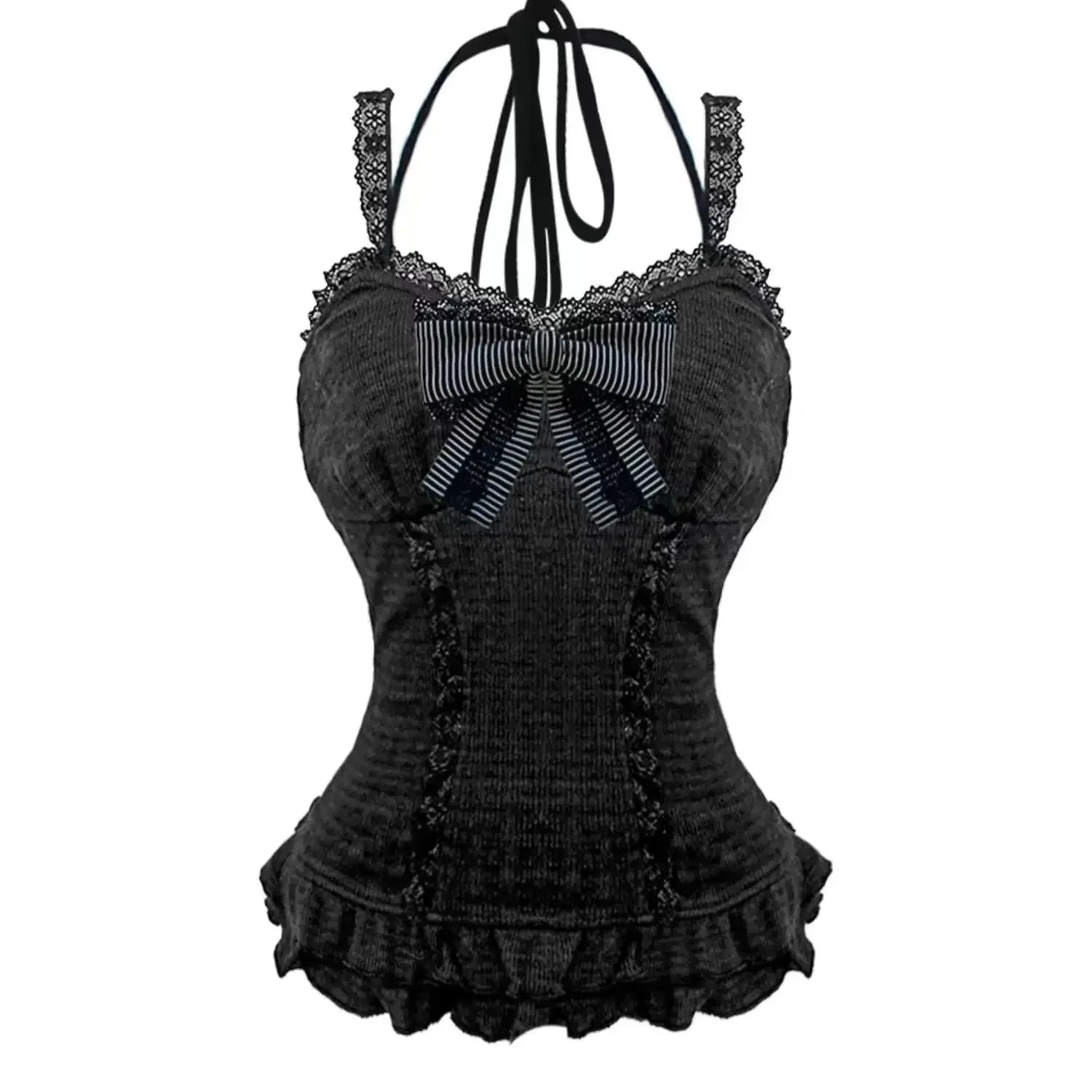 Lace Up Ruffles Cardigan Slim Fit Strapless Vest High Waist Ruched Skirt Set
