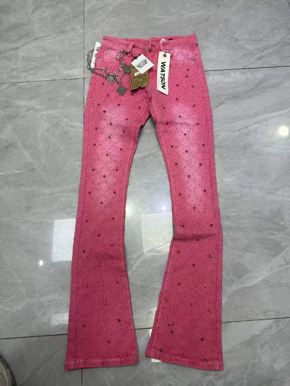 Rhinestone Denim Flared Jeans