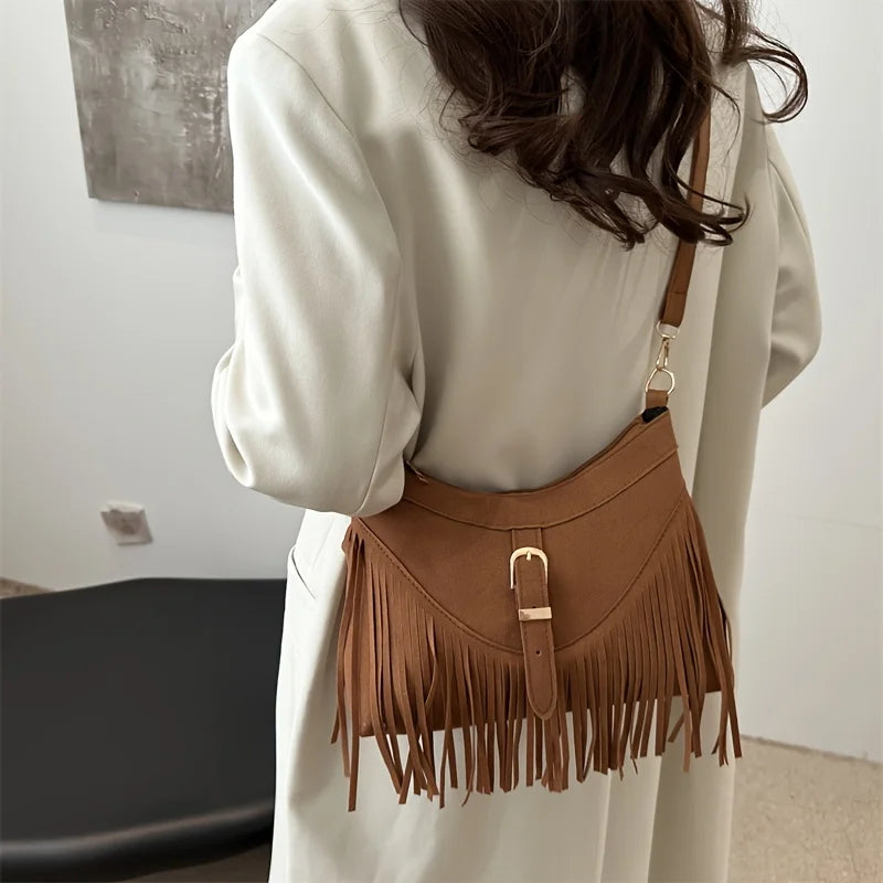 Tassel Suede Crossbody Bag
