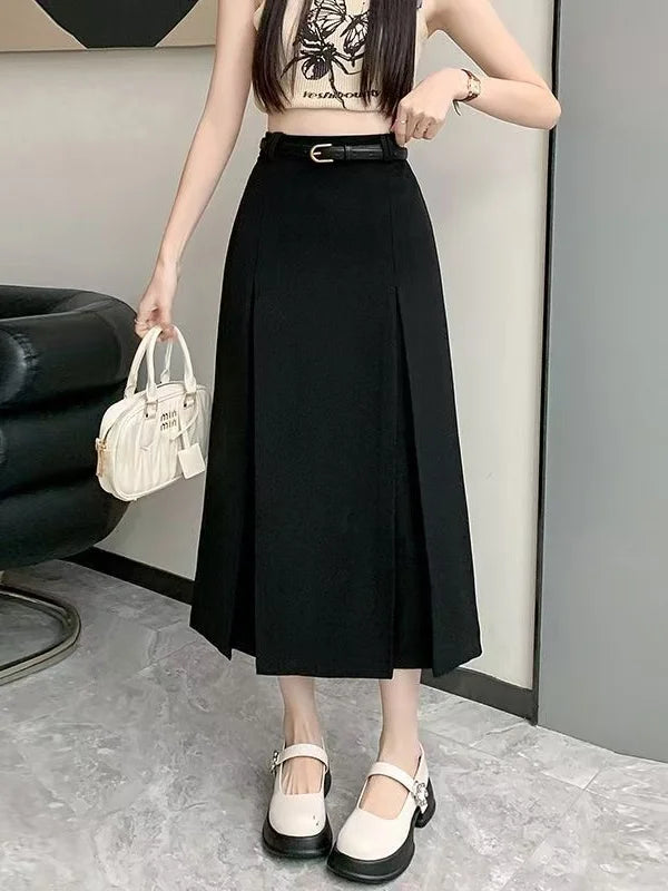 High Waist Elastic A-Line Midi Skirt