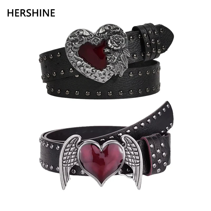 Rose Heart-Shaped Leather Belt