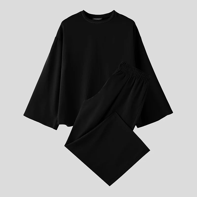 Solid Color O-neck Long Sleeve T Shirt & Pants Set