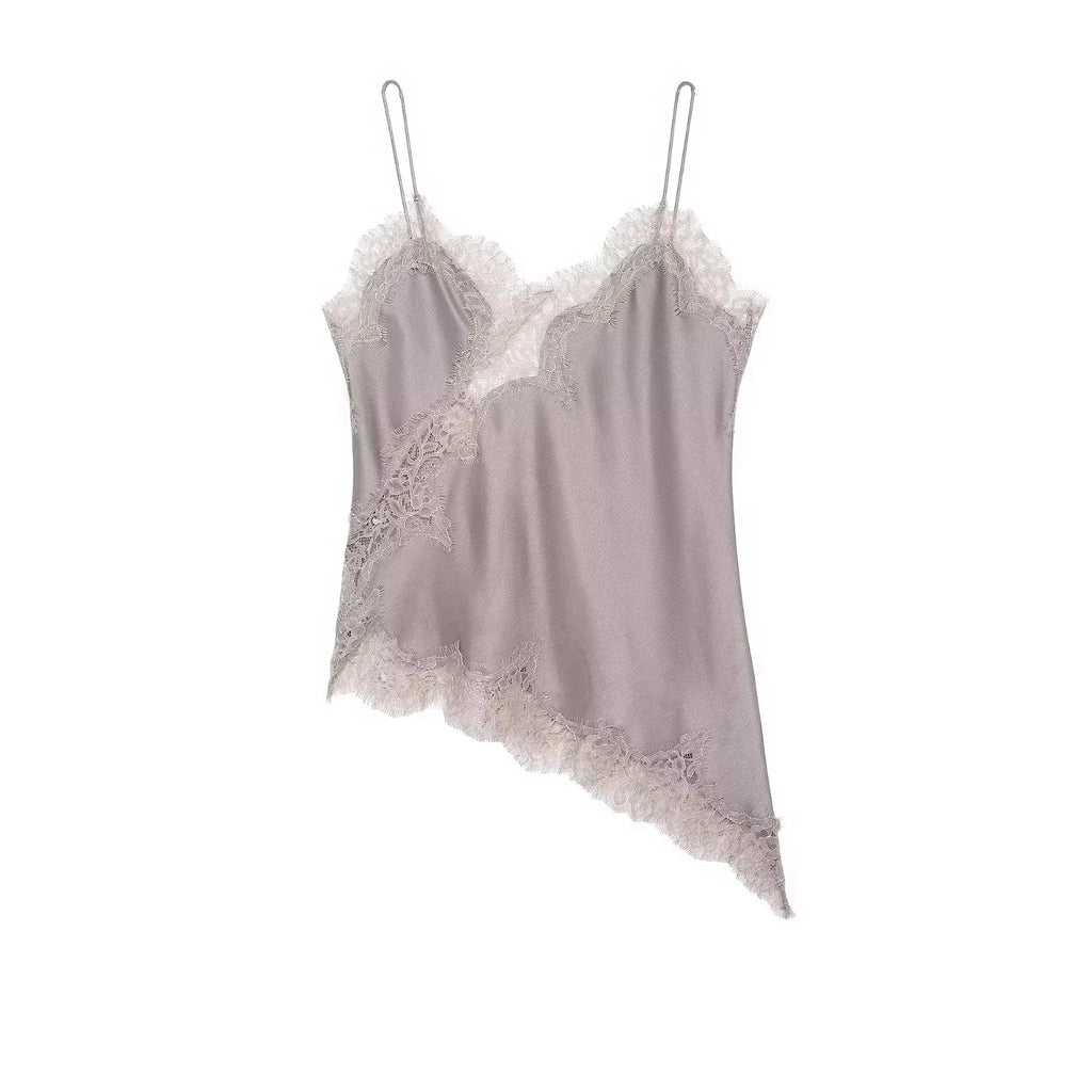 Polka Dot Lace-Trim Satin Camisole