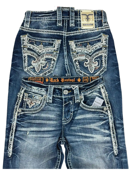 Denim Embroidery Pocket Wide Jeans