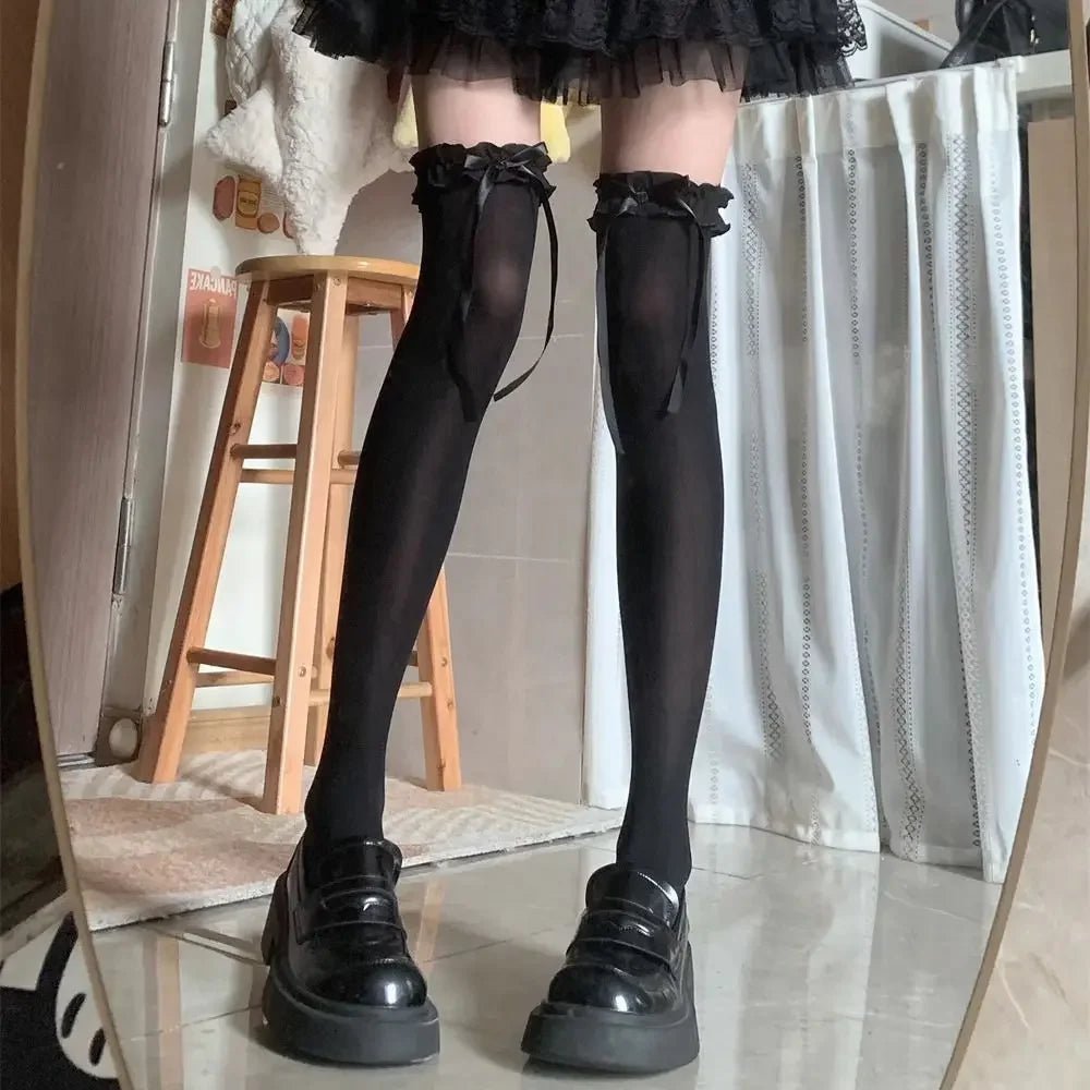 Lace Bow Thigh High Socks
