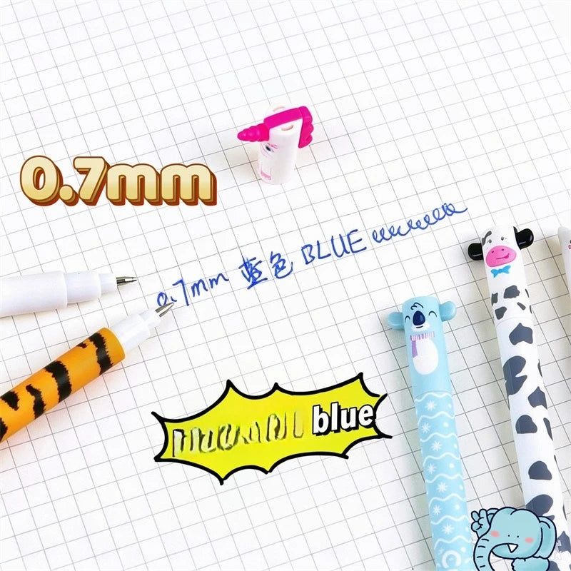 12 styles Cute Animal Erasable Pen 0.7mm Blue Ink Gel Pen Lion Elephant Unicorn Ballpoint Pen Writing Error Erasable for School