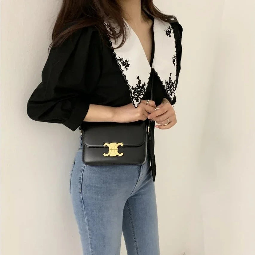 Embroidered Contrast Collar Blouse
