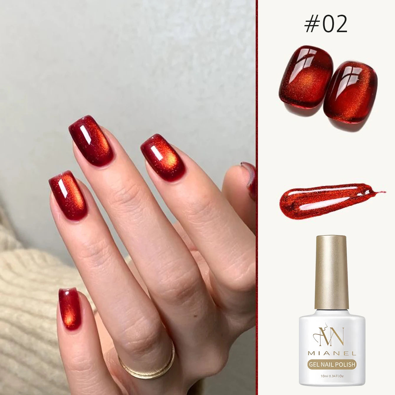 10ML 1-8PCS Red Cat Eye Nail Polish Red Nails 2026 New Cherry Wine Deep Red Glass Bead Magnet Cat Eye Spear Crystal Gel