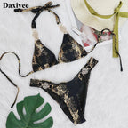 Snakeskin Print Halter Diamond Bikini