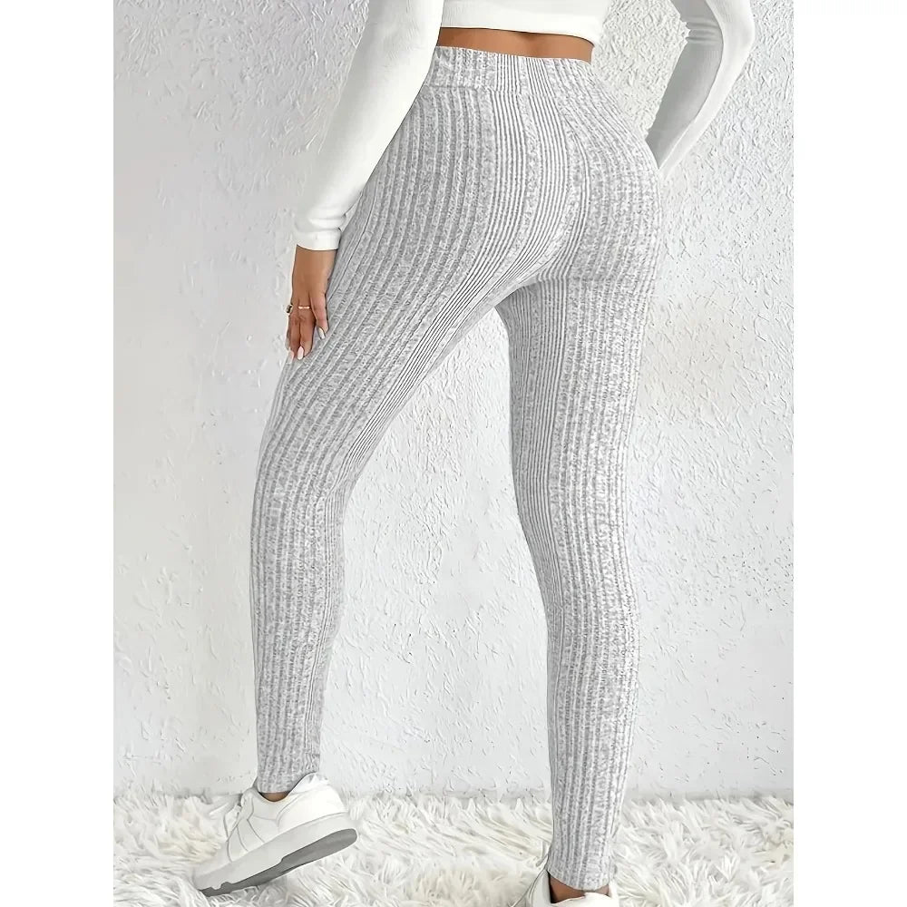Solid Color Striped Leggings