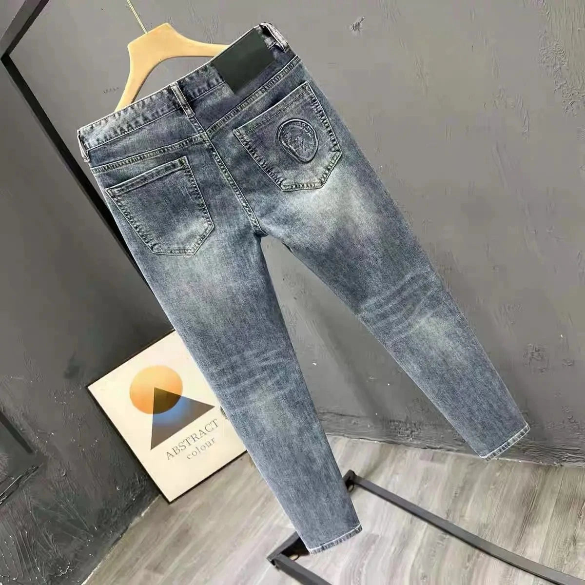 Embroidered Monogram Detail Slim Denim Trousers