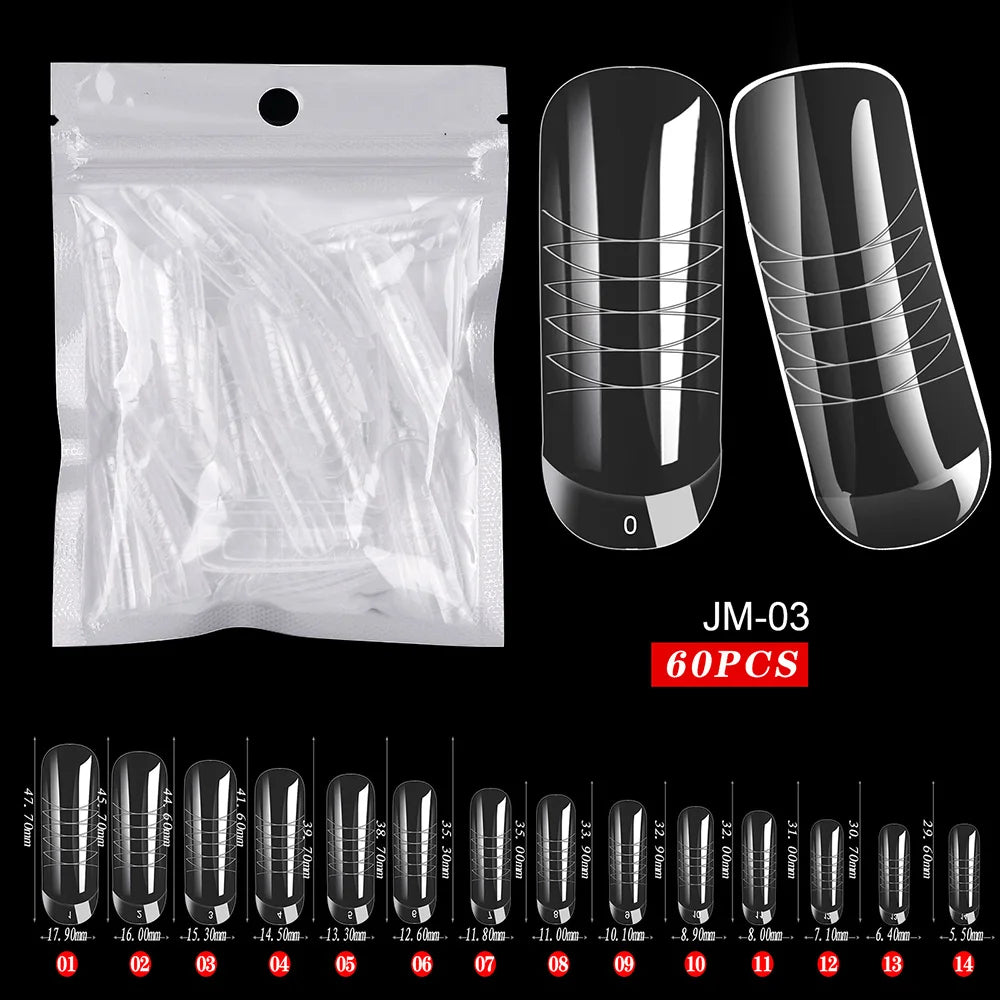 Fake Nail Forms Tips UV Gel For Extension Building Gel Polish Fake Artificial Tool 60pcs
