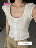 White Lace Tied Square Neck Summer Tee