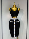 Button Patchwork Bodycon Bandage Two Piece Set