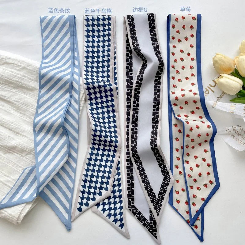 4pcs Set Women Silk Scarf Headband Geometric Striped Pattern Versatile Hair Accessory For Daily Vacation