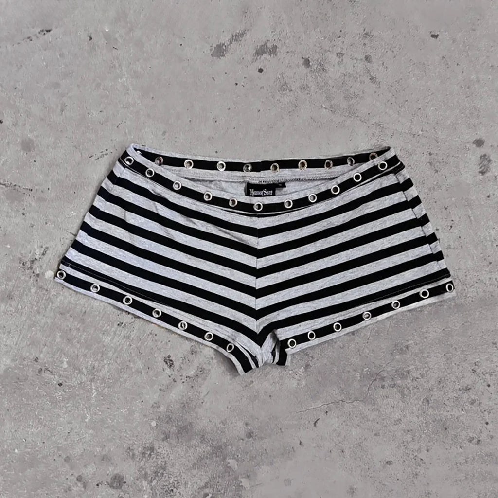 Striped Tube Top and Booty Shorts Set with Skull Graphic