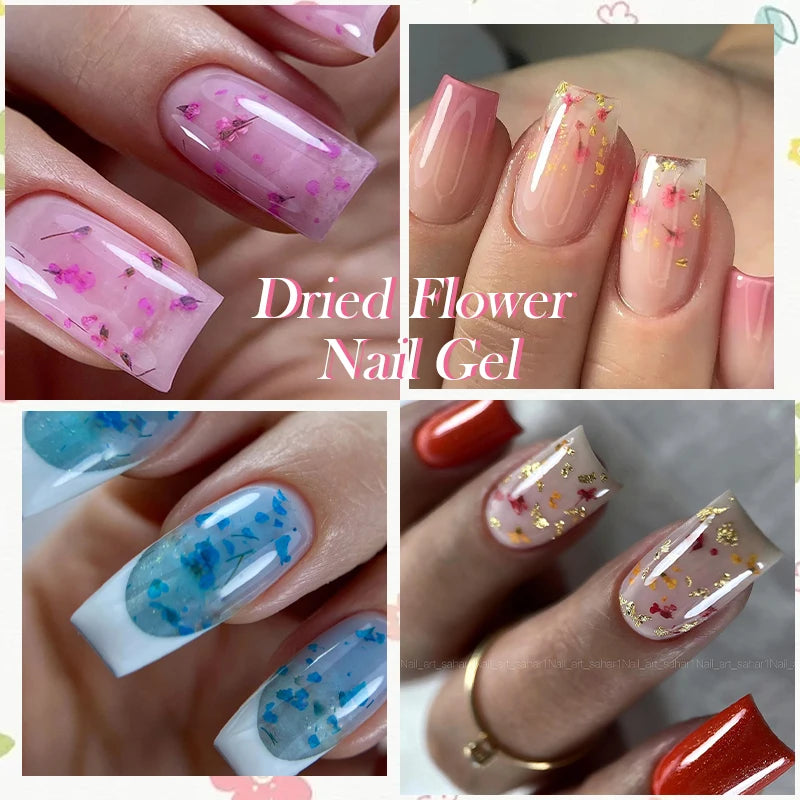 LILYCUTE 8ml Pink Dried Flower Gel Nail Polish Natural Flower Fairy Nail Art Gel Soak Off UV LED Painting Varnish For Nails DIY