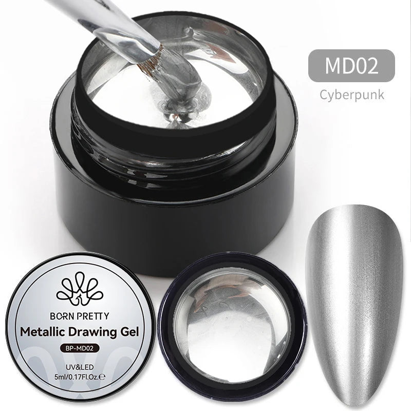 BORN PRETTY 5ML Gold Metallic Gel Polish Sliver Mirror Effect French Design Line Flower Drawing Gel UV Soak Off Varnish Manicure